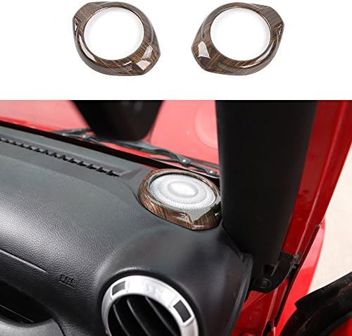 KUJOOY Wooden Grain ABS A Pillar Speaker Frame Cover Ring Trim for Jeep Wrangler 2015 2016