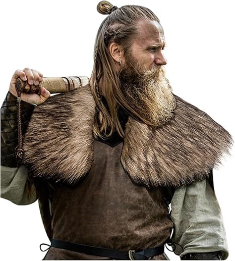 Viking Faux Fur Shawl Renaissance Cape Medieval Mantle Shoulder Wrap Collar Furry Fur Collar Halloween Cosplay Costume (Brown, one size)