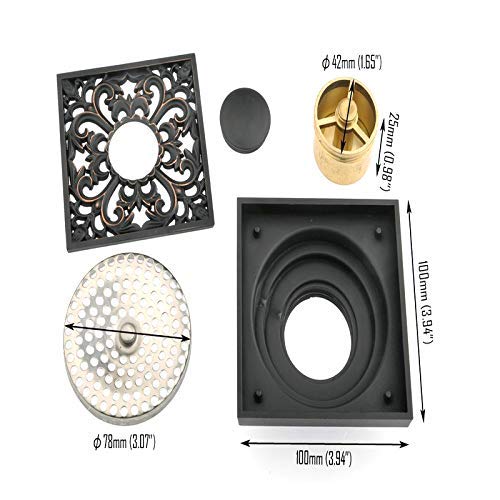 Beelee Bathroom Accessory 4 Inches Square Solid Brass Shower Ground Drainer, Oil Rubbed Bronze Floor - Thumbnail 4