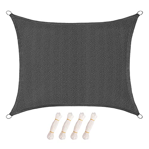 LARMNEE Sonnensegel Sonnenschutz aus HDPE, 3 x 5 m, Rechteck, mit Befestigungsseilen, reißfestem, Windabweisend, Atmungsaktiv, UV-Schutz, für Garten, Balkon, Rauchgrau EGY35SH02
