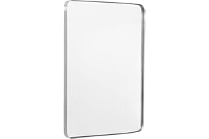 ANDY STAR Brushed Nickel Mirror for Bathroom, 22"x30" Silver Metal Frame Wall Mirror, Rectangular Stainless Steel Rounded Corner Mirror with 1’’ Deep Set Design Hangs Horizontal Or Vertical