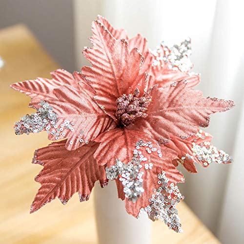 jiumoji 5PCS Glitter Christmas Artificial Flower Tree Hanging Ornaments Festival Xmas Decor (-Pink, 25cm)