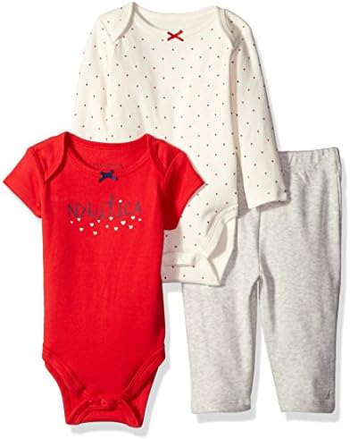 Nautica Baby 3 Piece Bodysuits and Pant Set, Deep Red, 3-6 Months