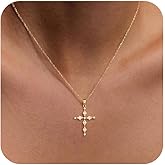 Feskive Cross Necklace for Women 14K Real Gold/Silver Plated Dainty Small CZ Cross Pendant Simple Choker Necklace Trendy Cute Sideways Cross Box Chain Necklace Easter Christian Baptism Religious Faith Jewelry Gift