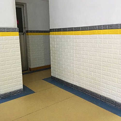 Baiyu 3D White Imitation Brick Wallpaper Wall Stickers Stereoscopic Waterproof Removable Decoration TV background Bedroom Living Room Restaurant Wall Decor--Size 7077cm - Thumbnail 3