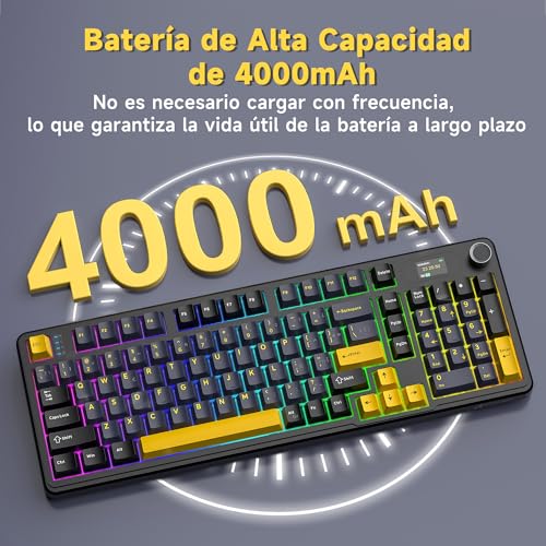ATTACK SHARK X98Pro Teclado Inalambrico, Teclado Mecánico con Bluetooth/Type C/2.4G/, Teclado Gamer con Pantalla LED a Color y Teclado Numérico para PC y Mac (Negro)