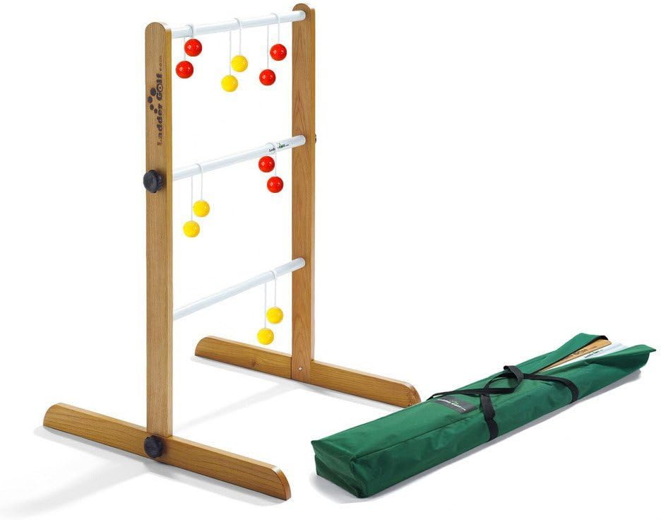 Ladder Golf Single Wooden Game Set, 2 Sets of Bolas (Red, Yellow
