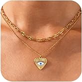 Women's Gold Evil Eye Necklace - 14K Gold Plated Evil Eye Choker Necklaces,Cubic Zirconia Non Tarnish Golden Layered Heart Protection Necklace,Lucky Spiritual Jewelry Gifts for Girlfriend Sister Wife