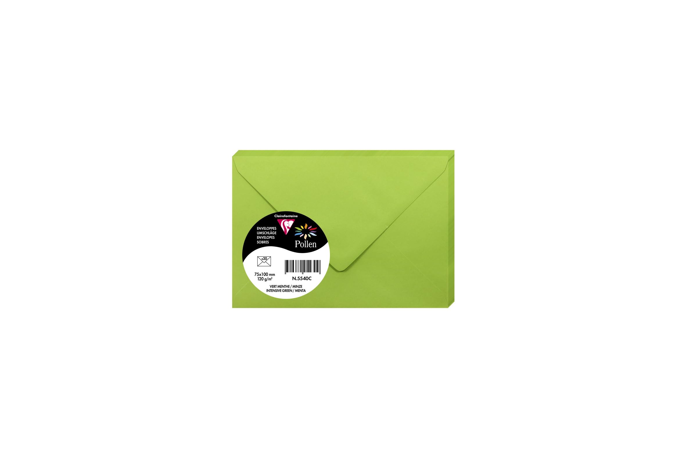 Clairefontaine 5540C Pack of 20 Gummed Envelopes Format 7,5x10cm 120g/m² Colour Intensive Green Invitation Events Correspondence Range Pollen Premium Paper