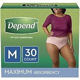 Depend FIT-FLEX Incontinence Underwear for Women, Disposable, Maximum Absorbency, Medium, Blush, 30 Count