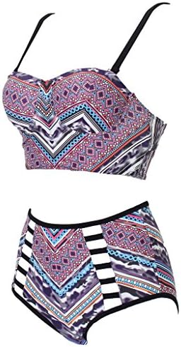 Bikini, Abary Women 2 Piece Vintage Floral Printing Underwire Swimwear Purple 44/L