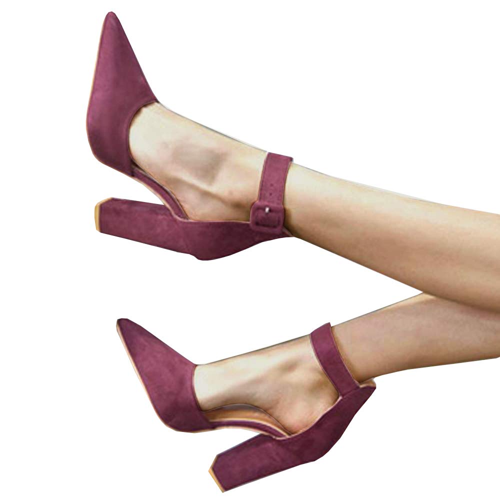 Heeled Sandals Ankle Strap Low High Heels Closed Toe Low Dress Sand - Image 3