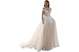 MASHENGYUE Lace Applique Boho Wedding Dresses for Bride 2025 A Line Long Tulle Beach Bridal Dress Wedding Gown for Women
