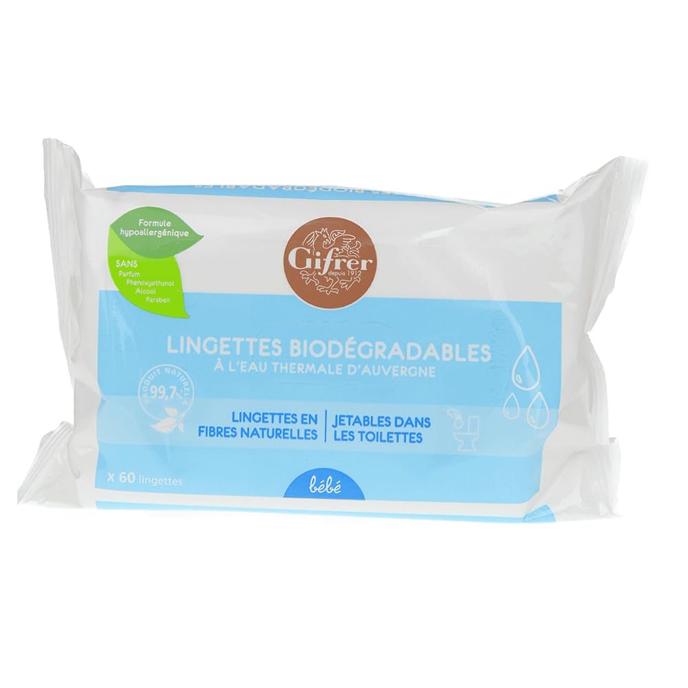 Gifrer Biodegradable Wipes with Thermal Water of Auvergne 60 Wipes