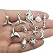 Youdiyla 58 PCS Beach Charms Collection - Mixed Starfish Seashells Conch Sea Horse Octopus Mermaid Dolphin Metal Alloy Pendants (Silver HM72)