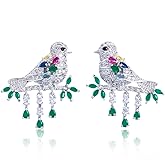 Crystal Bird Stud Earrings CZ Tassels for Women Girls 925 Sterling Silver Post Hypoallergenic Cubic Zirconia Animal Piercing Earring Dangle Cartilage Tragus Dainty Cute Jewelry Gifts