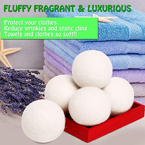 Wool Dryer Balls 6-Pack XL Laundry Dryer Balls Reusable Natural Fabric Softener Handmade Dryer Balls 100% New Zealand Wool Organic Dryer Balls for 1000+ Loads Reduce Wrinkles (6White, XL)