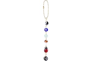 Evil Eye Car Hanging Ornament, 8 Ball Yin Yang Symbol Rear View Mirror Beaded Car Hanging Charms Good Lucky Car Pendant Acces