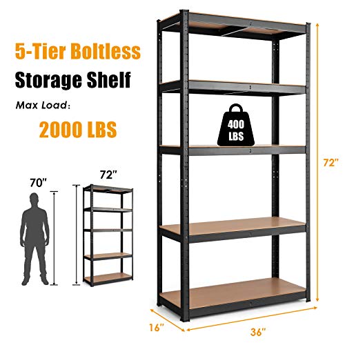 Tangkula Metal Storage Shelves, Heavy Duty Steel 5 Tier Utility Shelves with Adjustable Shelves