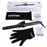 PARWIN BEAUTY 25mm Professional Dual Voltage Curling Iron with Clip Temperature Control LED Light Auto Shut Off Portable Hair Salon Wand Spiral Curl Ceramic Hair Curler, Black