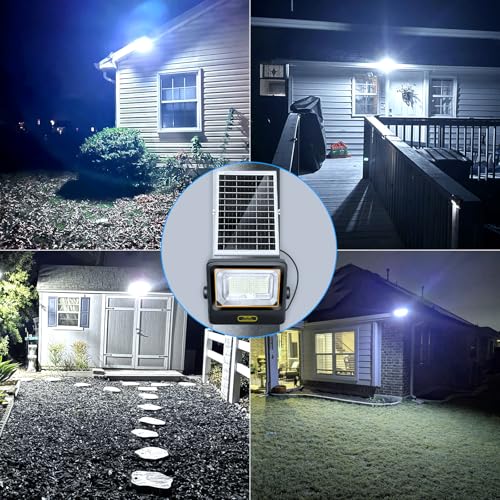Lamparas Solares Exterior 42200LM, Luces Solares para Exterior Jardin, 8000mAh Paneles Solares de Silicio Monocristalino, Mando A Distancia, Cable De 5m, Adecuado para Jardines, Terrazas y Porche