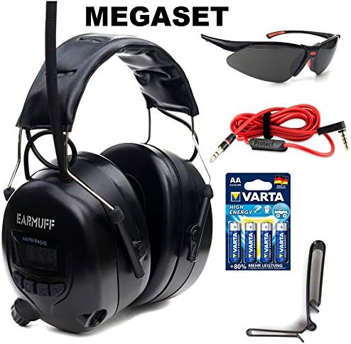 Ear Defender original BLACK SERIES "EARMUFF" Digital AM FM MP3 / Smart phone Radio HEADPHONES Hearing PROTECTOR Ear Muffs with 4x AA batteries + safety glass + belt clip + microphone cable included