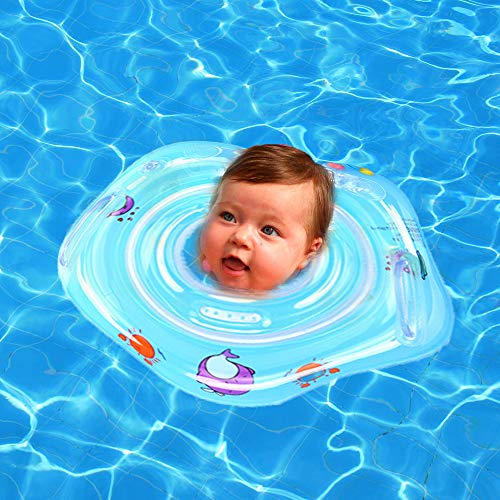 Baby Swimming Neck Float Ring, 2019 Thicken Kids Swim Ring with Inflatable Double airbag Summer Water Sport Bathtub Pool Toys for Infant Toddler Swim Trainer 0 Months to 18 Months (Baby Ring Blue)