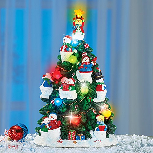 Collections Etc Lighted Snowman Christmas Tree Figurine Christmas