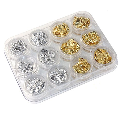Sannysis 12 PCS Nail Art Gold Silver Paillette Flake Chip Foil DIY Acrylic UV Gel Pager