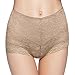 Eve's Temptation Janice High-Rise Tummy Control Lace Panties Sexy Lingerie Underwear For Women - Coffee Floral - L