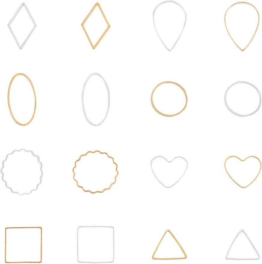 PH PandaHall 160 pcs 8 Shapes Open Bezel Pendants Charm Resin Bezel Pendants Golden and Silver Blank Frame Hollow Pendant for UV Resin Crafts DIY Earring Bracelet Necklace Jewellery