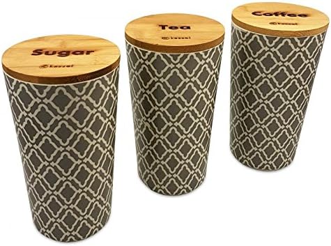 Kassel 93553 Set of 3 Canister Bamboo Wood Grey 10.5 x 10.5 x 18 cm