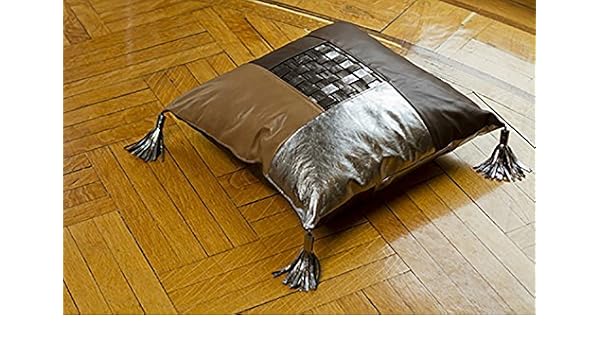 Amazon Com Color Blocked Weaved Leather Floor Pillow With Tassels