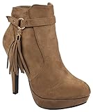 Women Golden Chili/Tassel Decor Side Zip Stiletto High Heel Platform Ankle Booties