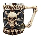 Atlantic Collectibles Large Skeletal Cross Bones Skull Beer Stein Tankard Coffee Cup Drink Mug 12oz
