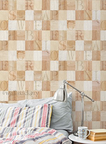 Wallstickery wood letters prepasted wallpaper paper for wall stickers self adhesive removable peel and stick pattern design DIY interior decorating home kitchen WS-HWP-21614 1.64 ft by 9.84 ft