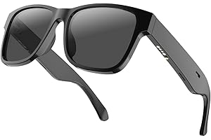 RUIMEN Bluetooth Audio Smart Glasses for Men Women, Smart Sunglasses with Speakers and Mics Open Ear Music Hands-Free Calling, Volume Control, Anti-UV Lens, IP4 Waterproof Classic Black Standard Size