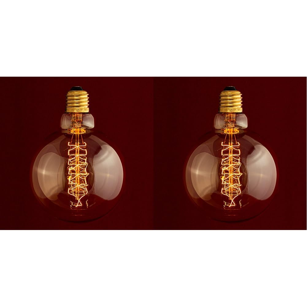 William & Watson Globe Edison Large Light Bulb Industrial 95mm Round Shape with Spiral Filament. 40W E27 ES Screw Fitting with Amber Glass (Large (95mm Width)) (Pack of 2)