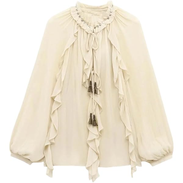 2024 Autumn Chiffon Blouse Women Tops Minimalist Beige Layered