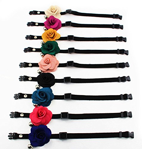 PetFavorites Designer Rose Flower Suede Leather Bow Tie Pet Cat Dog Collar Necklace Jewelry with Bell Charm for Pets Cats Extra Small Dogs Female Puppy Yorkie Girl (Yellow, 6 to 7.8-Inch)