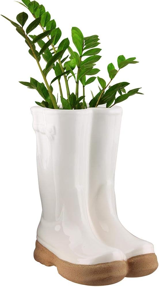 Dibor Tall Wellington Boots Plant Pot White Ceramic Garden Flower