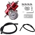 BARTOO Universal Adjustable Fuel Pressure Regulator Kit, Aluminum Fuel Regulator,Adjustable Gas Oil Injection Pressure Regulator with 0-140 PSI Gauge -Red