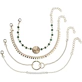 5Pcs 14K Gold Plated Chain Bracelet Sets Gold Dainty Link Paperclip Bracelets Rhinestone Butterfly Bracelets Gifts for Women Girls