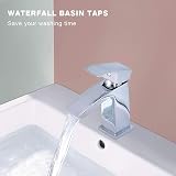 Funime Waterfall Basin Bath Taps Set Chrome Brass Sink Mixer Monobloc Double view 2