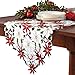 Fowecelt Christmas Embroidered Table Runner Christmas Poinsettia Holly Leaf Openwork Hand-Woven Table Linens for Christmas Decorations 15 x 69 Inch