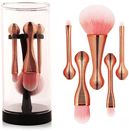 Iskas New Lollipop Makeup Brushes Set with Brush Holder 5pcs Foundation Make Up Kit Concealer Contour Blush Beauty Tools for Powder Liquid Cream Cosmetic - Rose Gold
