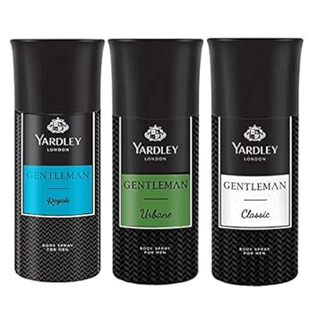 Yardley London Gentleman Range Deo Body Spray Tripack (Classic + Urbane + Royale) for Men, 150ml Each (Pack of 3)