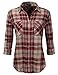 H2H Womens Button Down Long Sleeve Roll Up Checker Flannel Plaid Shirt Top