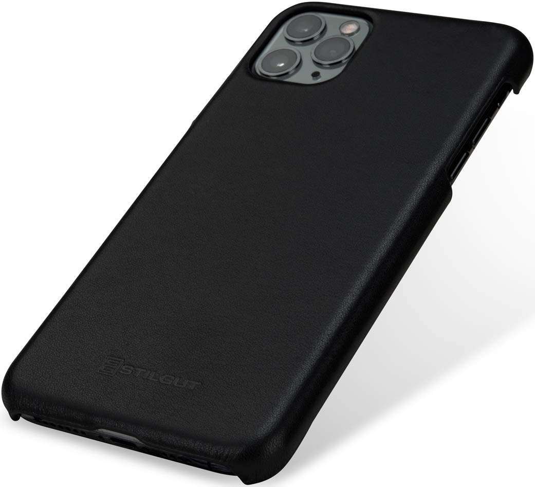 StilGut Genuine Leather Back Cover for iPhone 11 Pro Max 6.5", Slim Shell Case, Black