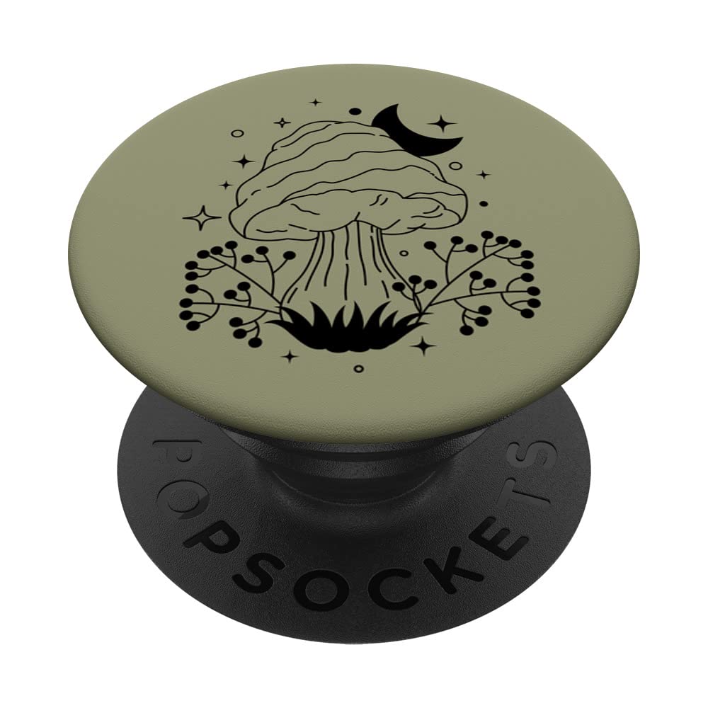 Cottagecore Mushroom - Olive Pastel Celestial Moon Mushroom PopSockets Swappable PopGrip